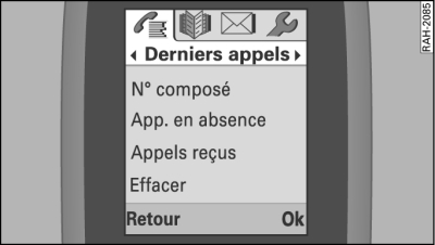 Menu Derniers appels